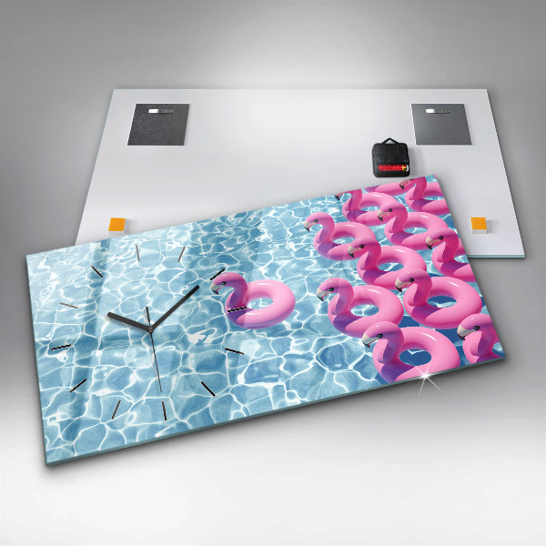 Glass wall clock rectangular Dandelions flamingos