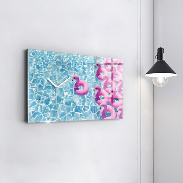 Glass wall clock rectangular Dandelions flamingos