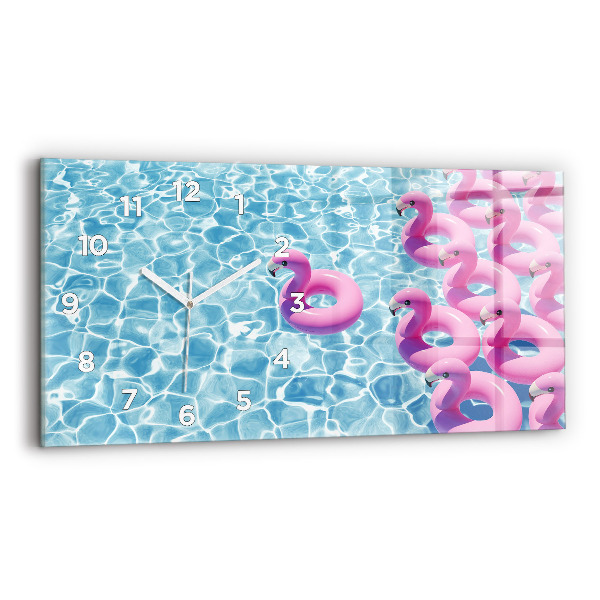 Glass wall clock rectangular Dandelions flamingos
