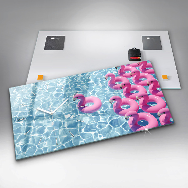 Glass wall clock rectangular Dandelions flamingos