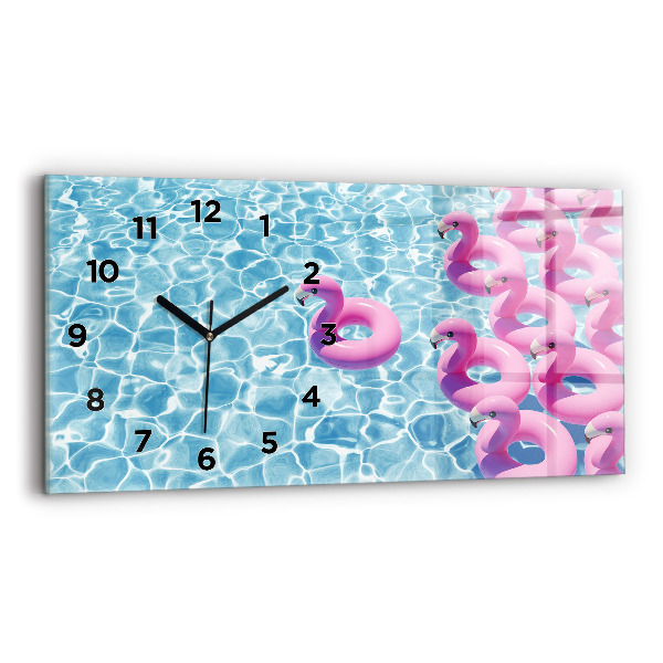 Glass wall clock rectangular Dandelions flamingos