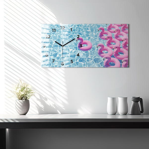 Glass wall clock rectangular Dandelions flamingos