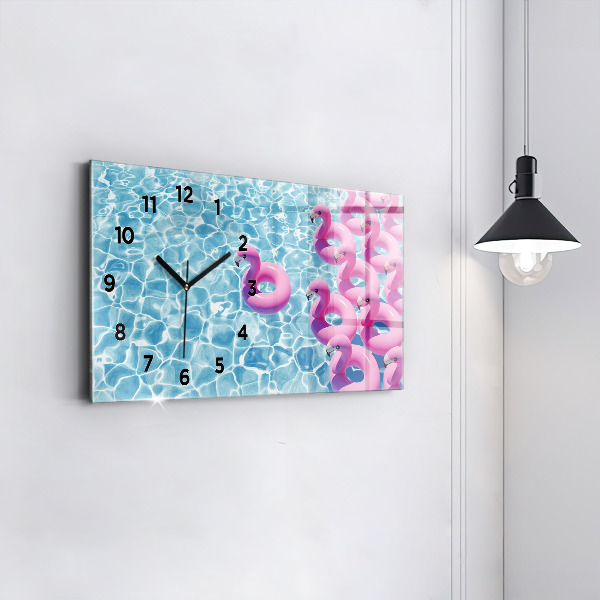 Glass wall clock rectangular Dandelions flamingos