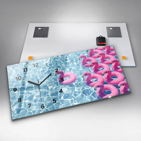 Glass wall clock rectangular Dandelions flamingos