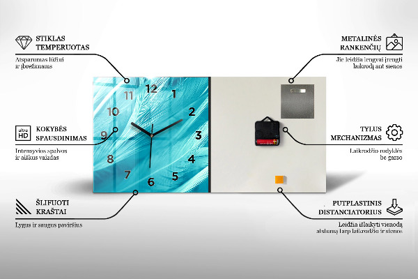 Glass wall clock rectangular Dandelions flamingos