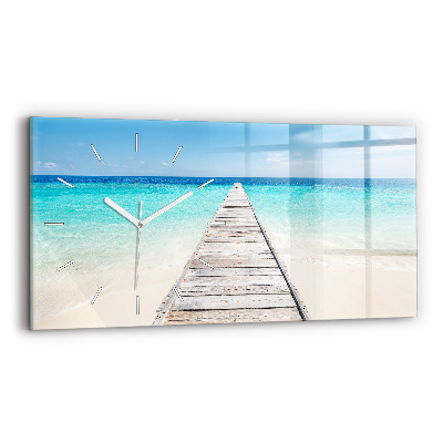 Glass wall clock rectangular Tropical island