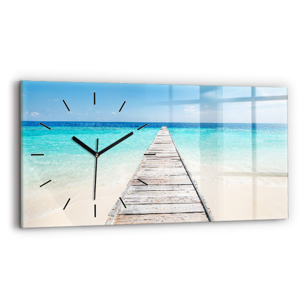 Glass wall clock rectangular Tropical island