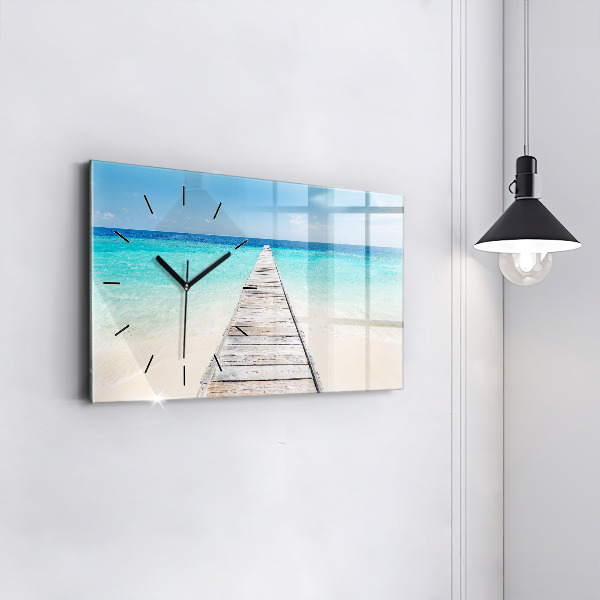 Glass wall clock rectangular Tropical island