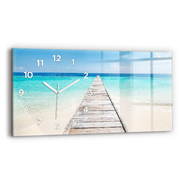 Glass wall clock rectangular Tropical island