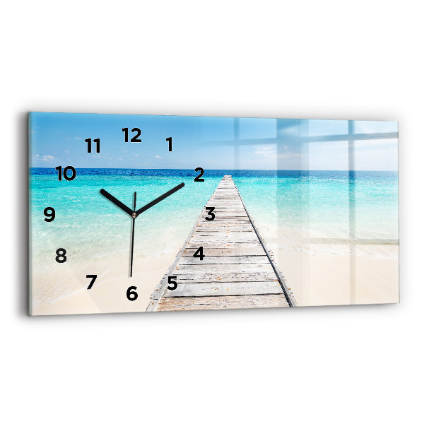 Glass wall clock rectangular Tropical island