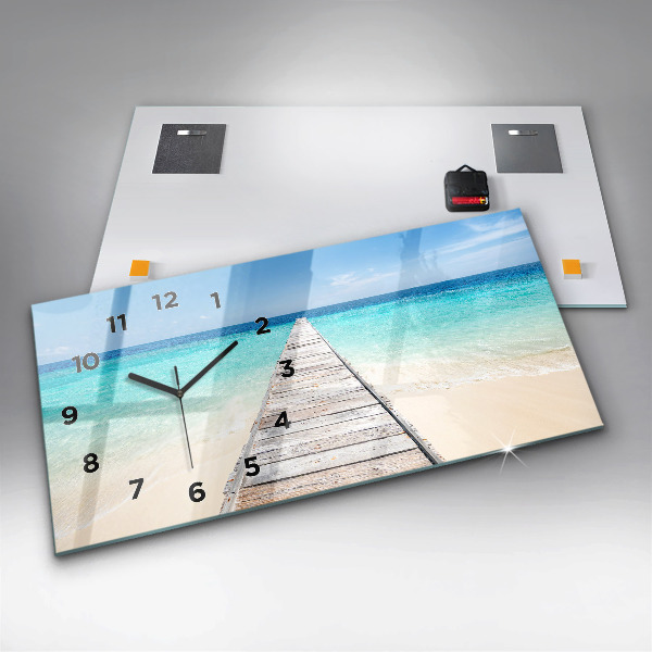 Glass wall clock rectangular Tropical island