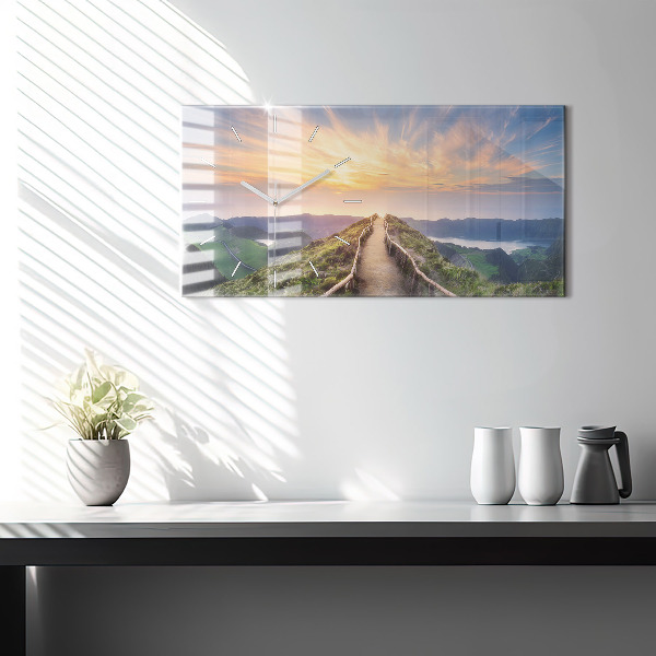 Glass wall clock rectangular Mountain Landscape