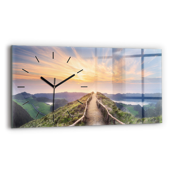 Glass wall clock rectangular Mountain Landscape
