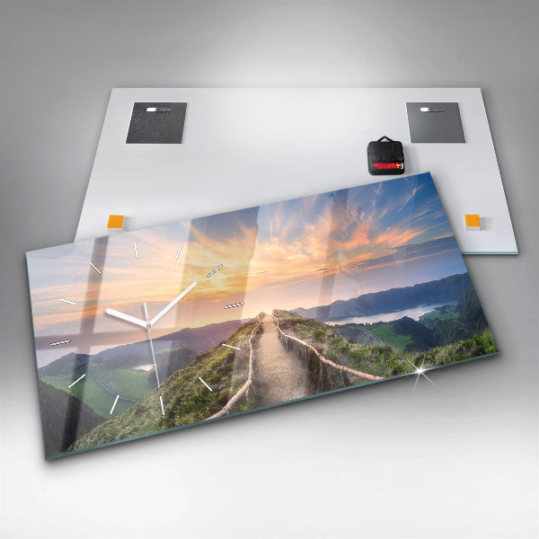 Glass wall clock rectangular Mountain Landscape