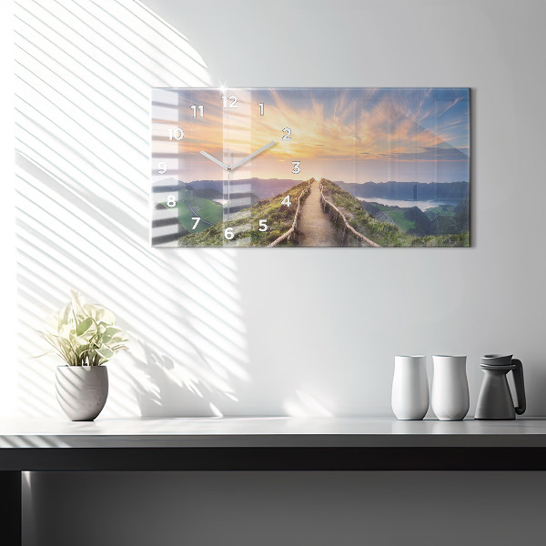 Glass wall clock rectangular Mountain Landscape