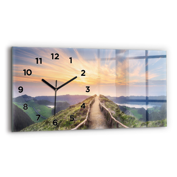 Glass wall clock rectangular Mountain Landscape