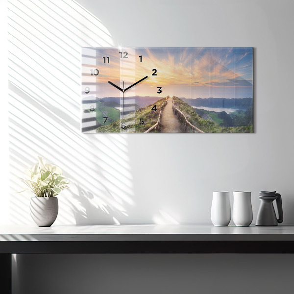 Glass wall clock rectangular Mountain Landscape