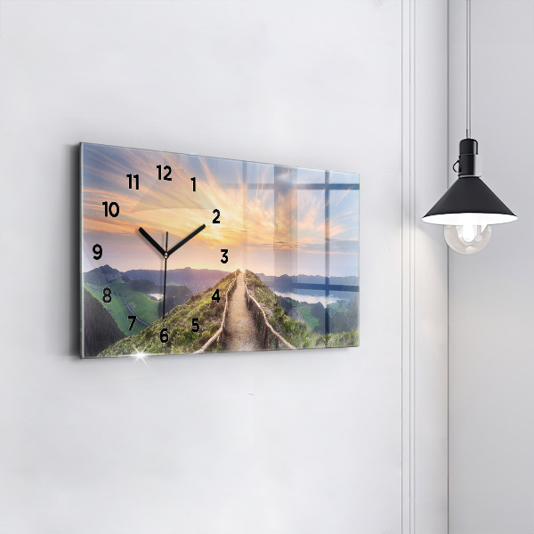 Glass wall clock rectangular Mountain Landscape