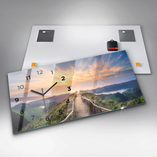 Glass wall clock rectangular Mountain Landscape