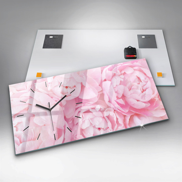 Glass wall clock rectangular Blooming flowers