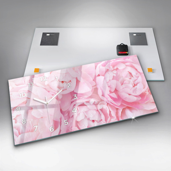 Glass wall clock rectangular Blooming flowers