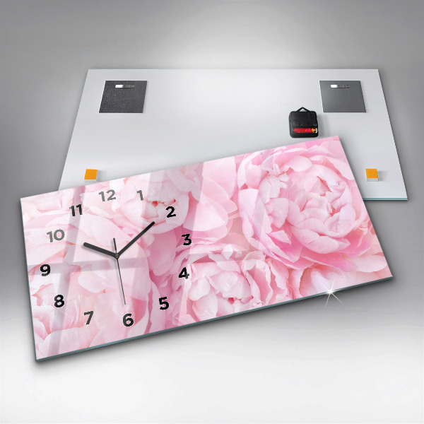Glass wall clock rectangular Blooming flowers