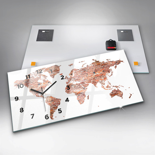 Glass wall clock rectangular Old brick map