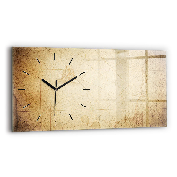Glass wall clock rectangular Old world map
