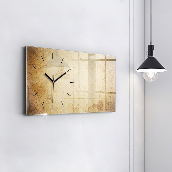 Glass wall clock rectangular Old world map