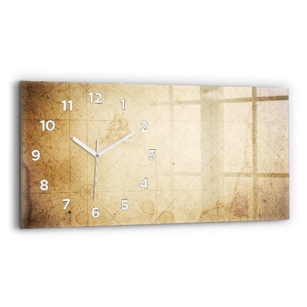 Glass wall clock rectangular Old world map