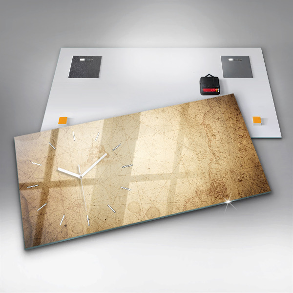 Glass wall clock rectangular Old world map