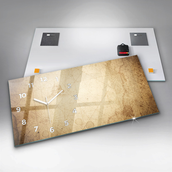 Glass wall clock rectangular Old world map