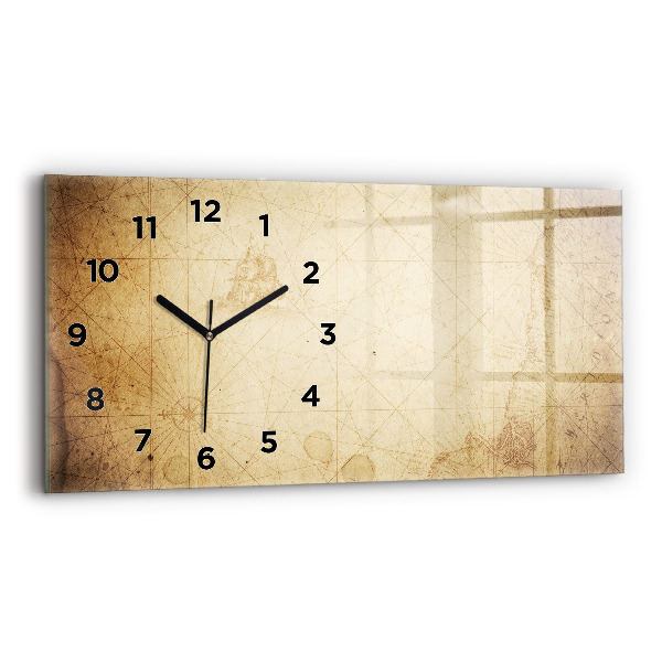 Glass wall clock rectangular Old world map