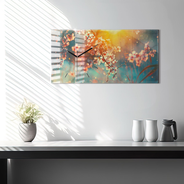 Glass wall clock rectangular Spring flowers
