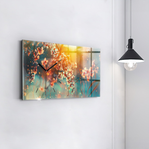 Glass wall clock rectangular Spring flowers