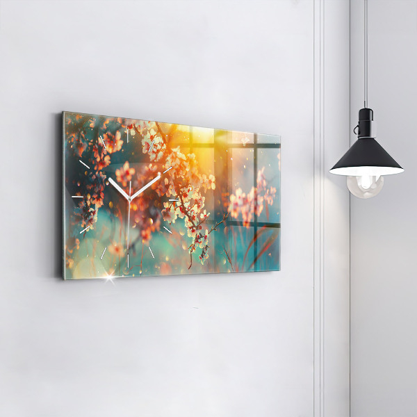 Glass wall clock rectangular Spring flowers