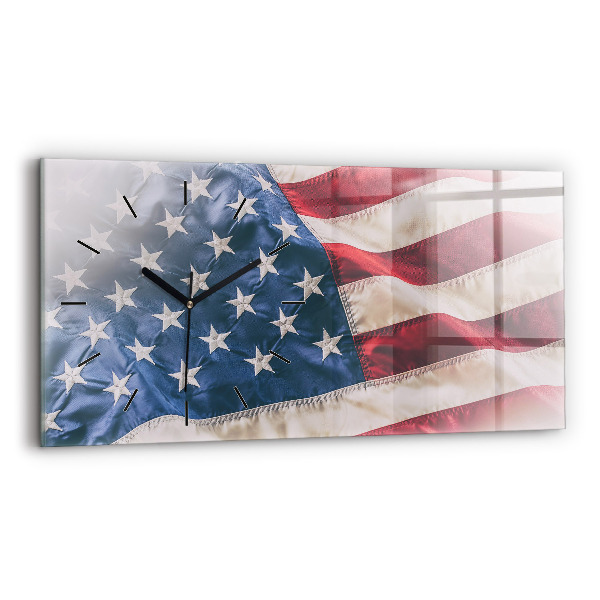 Glass wall clock rectangular American flag