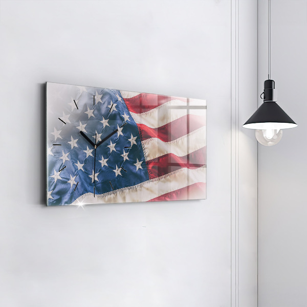 Glass wall clock rectangular American flag