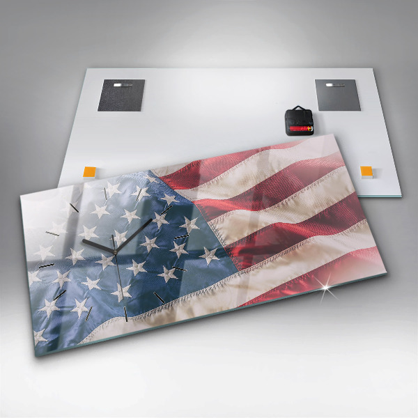 Glass wall clock rectangular American flag