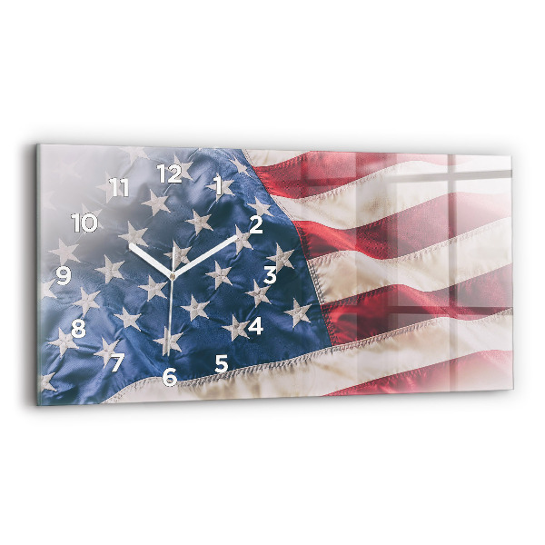 Glass wall clock rectangular American flag