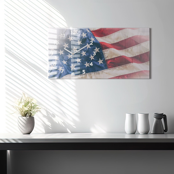 Glass wall clock rectangular American flag