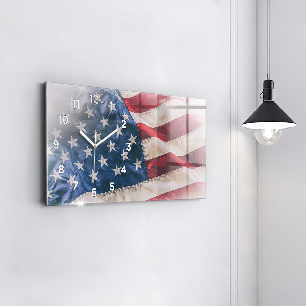 Glass wall clock rectangular American flag