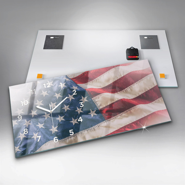 Glass wall clock rectangular American flag
