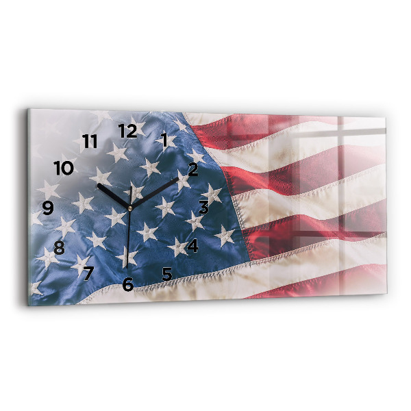 Glass wall clock rectangular American flag