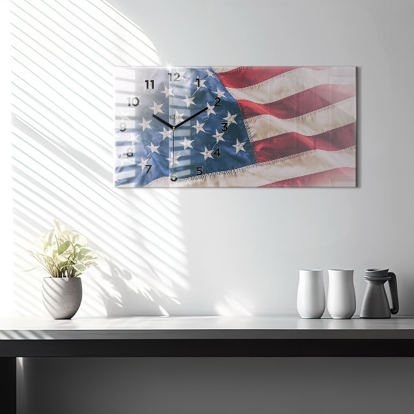 Glass wall clock rectangular American flag