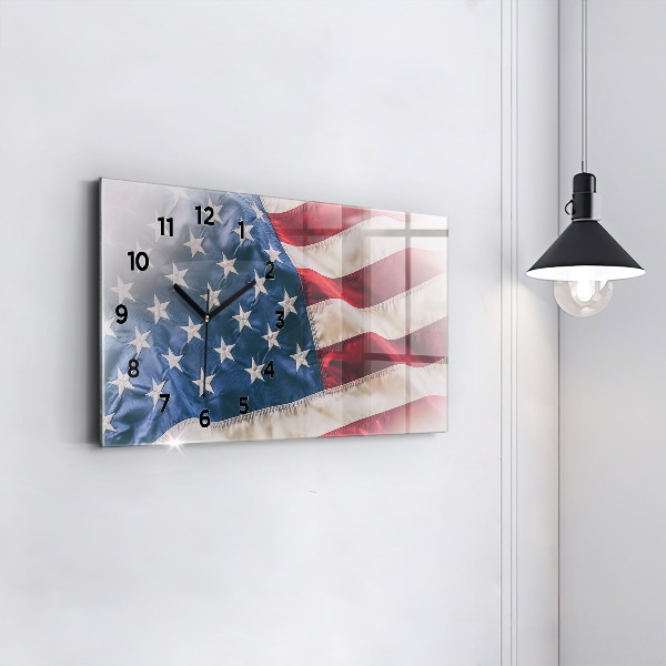 Glass wall clock rectangular American flag