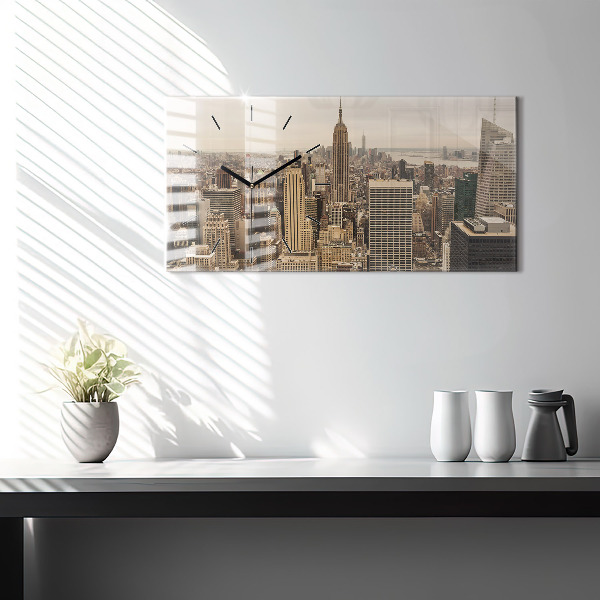 Glass wall clock rectangular City landscape