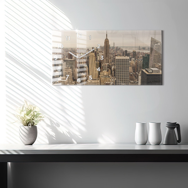 Glass wall clock rectangular City landscape