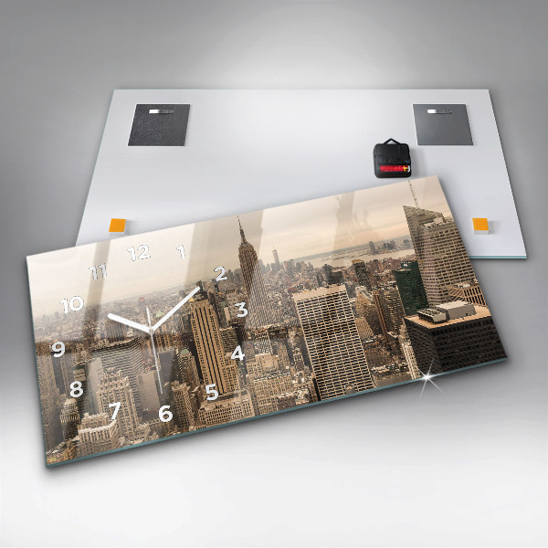 Glass wall clock rectangular City landscape