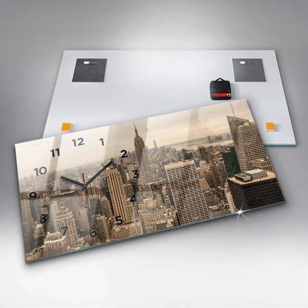 Glass wall clock rectangular City landscape